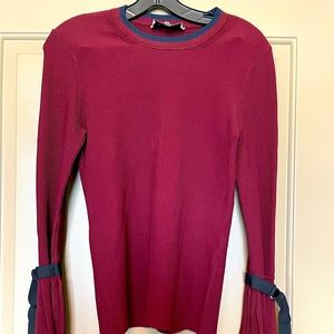 Phillip Lim burgundy & blue bell sleeve sweater